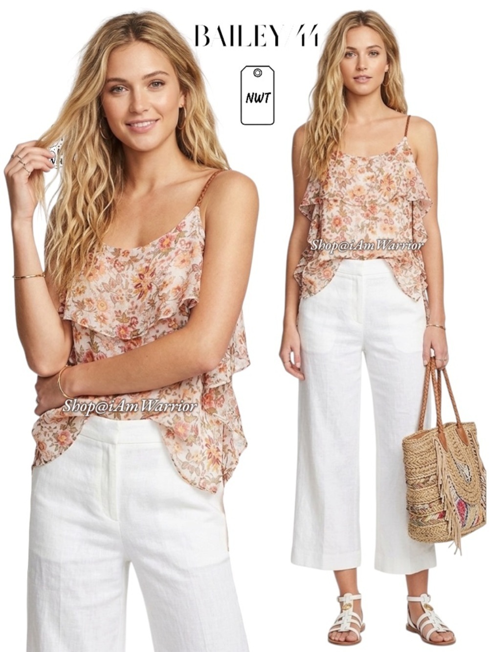 Bailey 44 NWT silk floral ruffle braided strap blouse *shop@iamwarrior